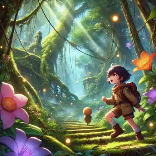 Un enfant dans une forêt magique